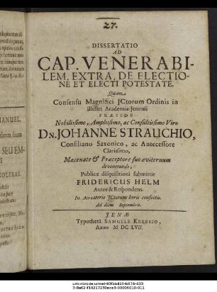 Dissertatio Ad Cap. Venerabilem, Extra, De Electione Et Electi Potestate