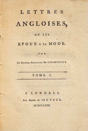 Lettres Angloises, Ou Les Epoux A La Mode. 1
