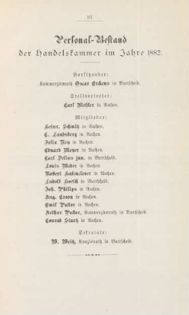 Personal-Bestand der Handelskammer im Jahre 1882.