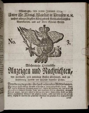 No. 3. Montags, den 21ten Januarii, 1754.