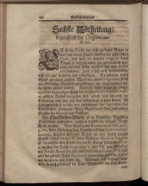 Sechste Abtheilung/ begreiffend die Origines medii aevi.