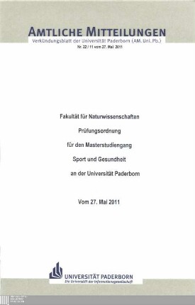 Prüfungsordnung für den Masterstudiengang Sport und Gesundheit an der Universität Paderborn : vom 27. Mai 2011