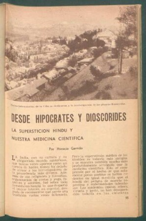 Desde Hipócrates y Dioscórides : La superstición hindú y nuestra medicina científica