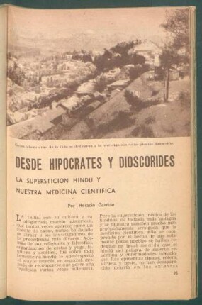 Desde Hipócrates y Dioscórides : La superstición hindú y nuestra medicina científica