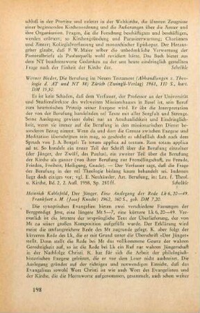 198-199 [Rezension] Kahlefeld, Heinrich, Der Jünger