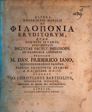 Altera diss. mor. de philoponia eruditorum