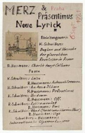 Merz & Präsentimus Neue Lyrick. Prag. Originalentwurf für Programmblatt