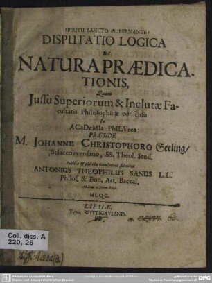 Disputatio logica de natura praedicationis