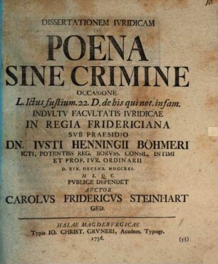 Dissertationem iuridicam de poena sine crimine : occasione L. Jctus fustium 22. D. de his qui not. infam.