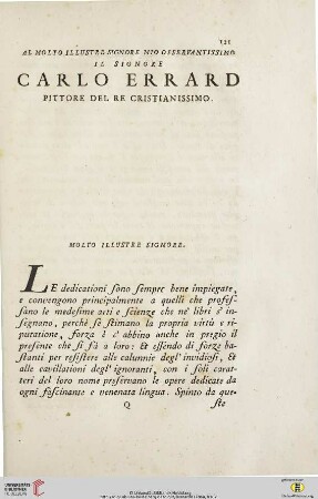 Al molto illustre Signore mio osservantissimo il Signore Carlo Errard pittore del re cristianissimo