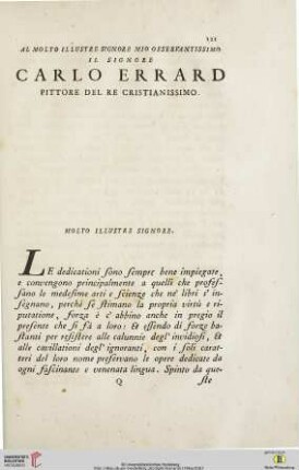 Al molto illustre Signore mio osservantissimo il Signore Carlo Errard pittore del re cristianissimo