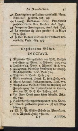 Ungebundene Bücher. In Octavo.