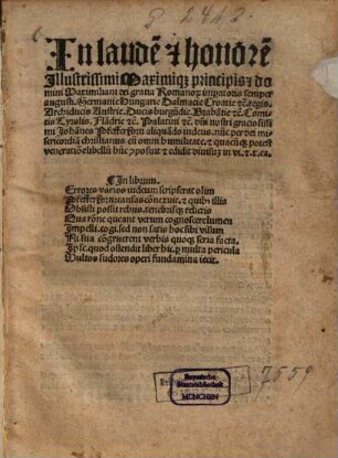 Libellus in laudem ... Maximiliani imperatoris