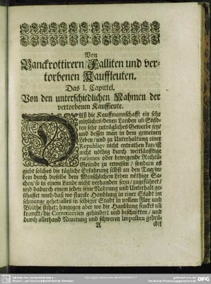 Das I. Capittel. Von den unterschiedlichen Nahmen der vertorbenen Kauffleute