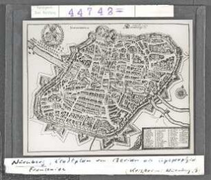 Nürnberg, Stadtplan von Merian. Topographia Franconia