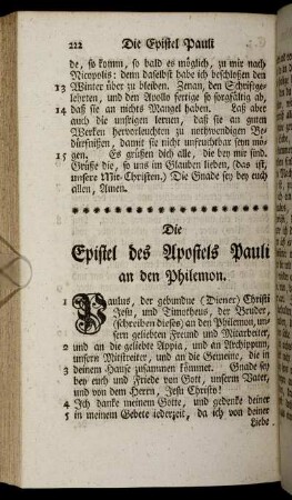 Die Epistel des Apostels Pauli an den Philemon.