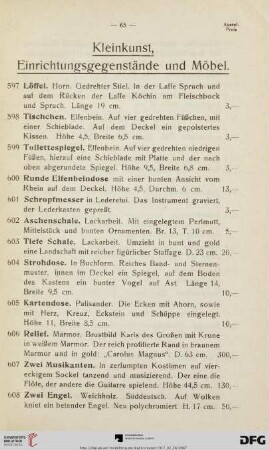 Kleinkunst, Einrichtungsgegenstände und Möbel (Nr. 597-674)