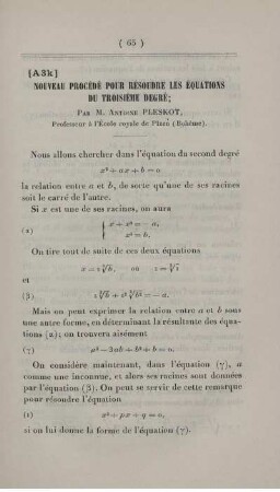 Nouveau procédé pour résoudre les équations du troisième degré.