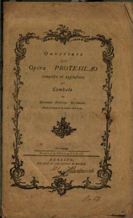 Ouverture dell opera Protesilao : Op. V d. A.