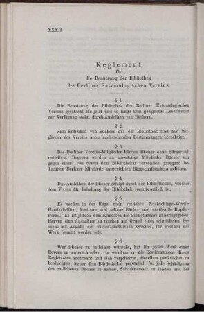 Reglement für die Benutzung der Bibliothek des Berliner Entomologischen Vereins
