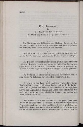 Reglement für die Benutzung der Bibliothek des Berliner Entomologischen Vereins