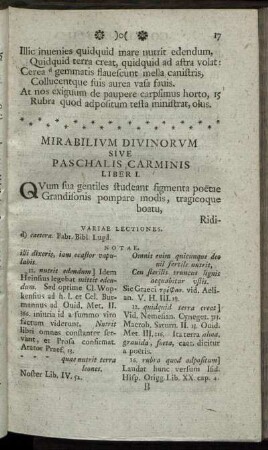 Mirabilium Divinorum Sive Paschalis Carminis Liber I.