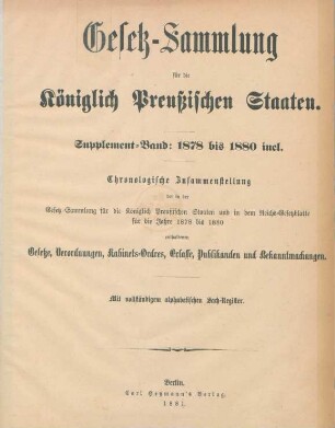 1878/80: Gesetzsammlung für die Königlich-Preußischen Staaten