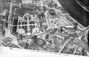 Schloß, Taschenbergpalais, Sophienkirche, Zwinger, Opernhaus, Fernheizwerk, Hotel "Bellevue", Italienisches Dörfchen und Kathedrale