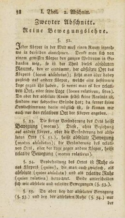 Zweyter Abschnitt. Reine Bewegungslehre.