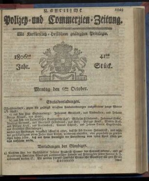 1806tes Jahr. 41tes Stück. Montag den 6ten October