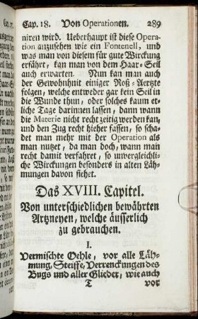 Das XVIII. Capitel. Von unterschiedlichen bewährten Artzneyen, welche äusserlich zu gebrauchen.
