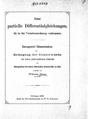 Ueber partielle Differentialgleichungen, die in der Variationsrechnung vorkommen