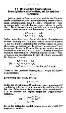 § 2. Die projektiven Transformationen, die den Zylinder in sich überführen und ihre endlichen Gleichungen .
