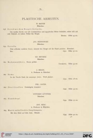Plastische Arbeiten (Nr. 658-678)