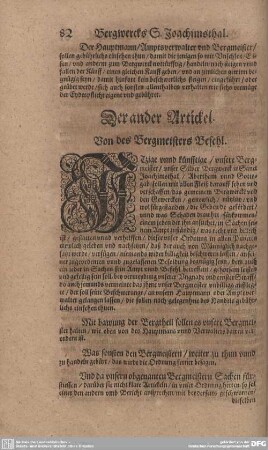 Der ander Artickel. Von des Bergmeisters Befehl.
