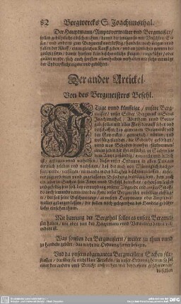 Der ander Artickel. Von des Bergmeisters Befehl.