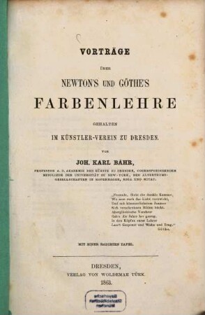 Vorträge über Newton's und Göthe's Farbenlehre : gehalten im Künstler-Verein zu Dresden