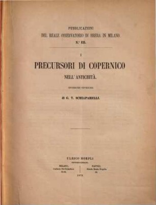 Pubblicazioni del Reale Osservatorio Astronomico di Brera in Milano, III