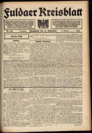 Zweite Ausgabe vom Samstag, den 16. September 1911.