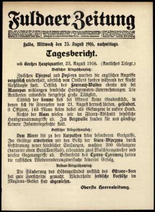 Erste Ausgabe vom Mittwoch, den 23. August 1916.