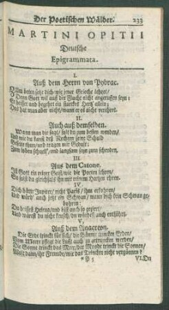 Martini Opitii Deutsche Epigrammata.