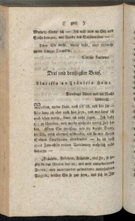 Drei und dreißigster Brief. Clarissa an Fräulein Howe.