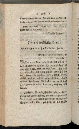 Drei und dreißigster Brief. Clarissa an Fräulein Howe.