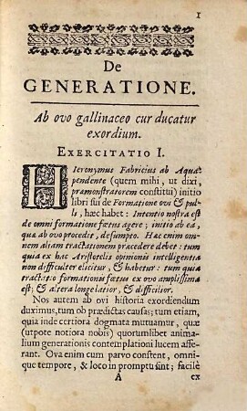 Exercitationes de generatione animalium