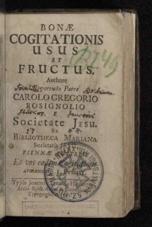 Bonæ Cogitationis Usus Et Fructus