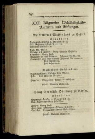 Allgemeine Wohlthätigkeits-Anstalten und Stiftungen