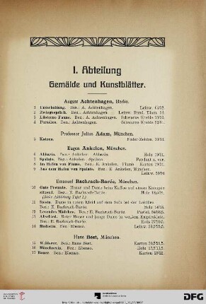 I. Abteilung: Gemälde und Kunstblätter (Nr. 1-295)
