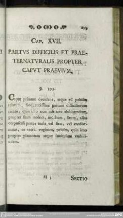 Cap. XVII: Partus Difficilis Et Praeternaturalis Propter Caput Praevium