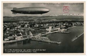 D.-L.Z. "Hindenburg"das größte Luftschiff der Welt in voller Fahrt über Friedrichshafen a. Bod.