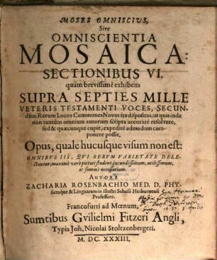 Moses omniscius sive Omniscentia Mosaica